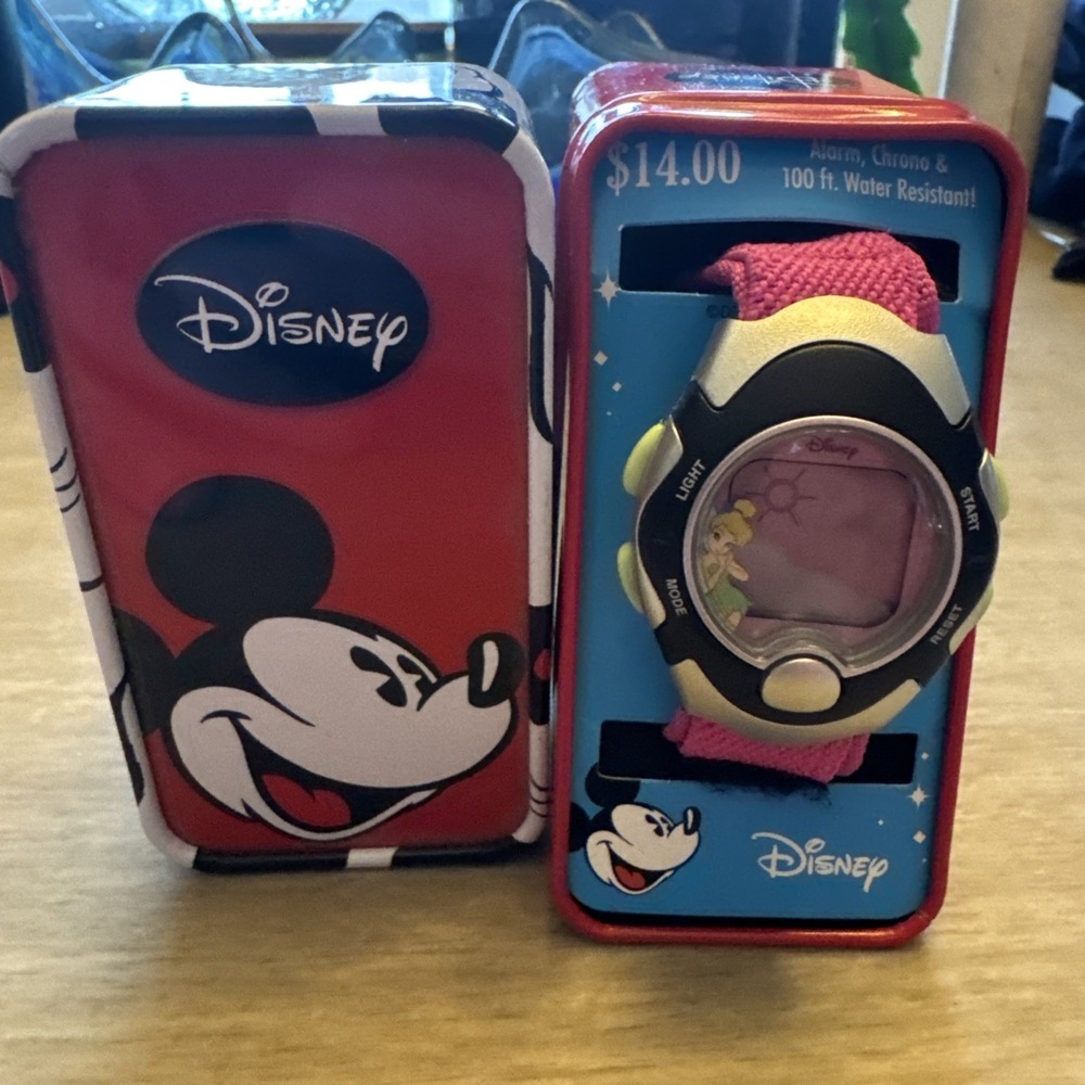 Girls cute sport DISNEY Tinkerbell digital watch Pink & black nylon band TNK289